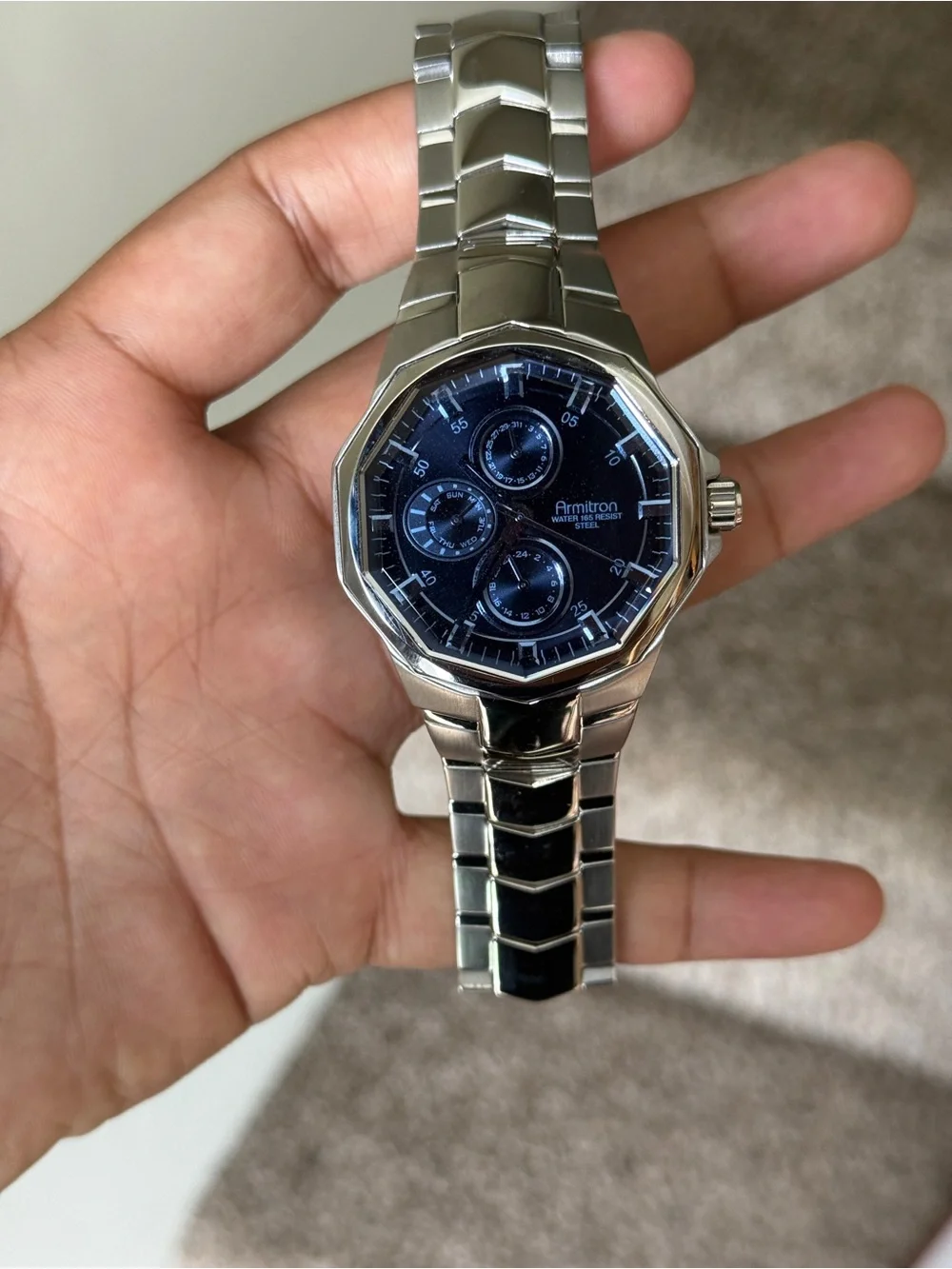 Armitron blue dial Silver Stainless Steel Watch with Black Dial